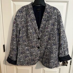 Talbots Tiny Ditsy Blue Floral Cotton Jacket Blazer Notch Collar Size 16